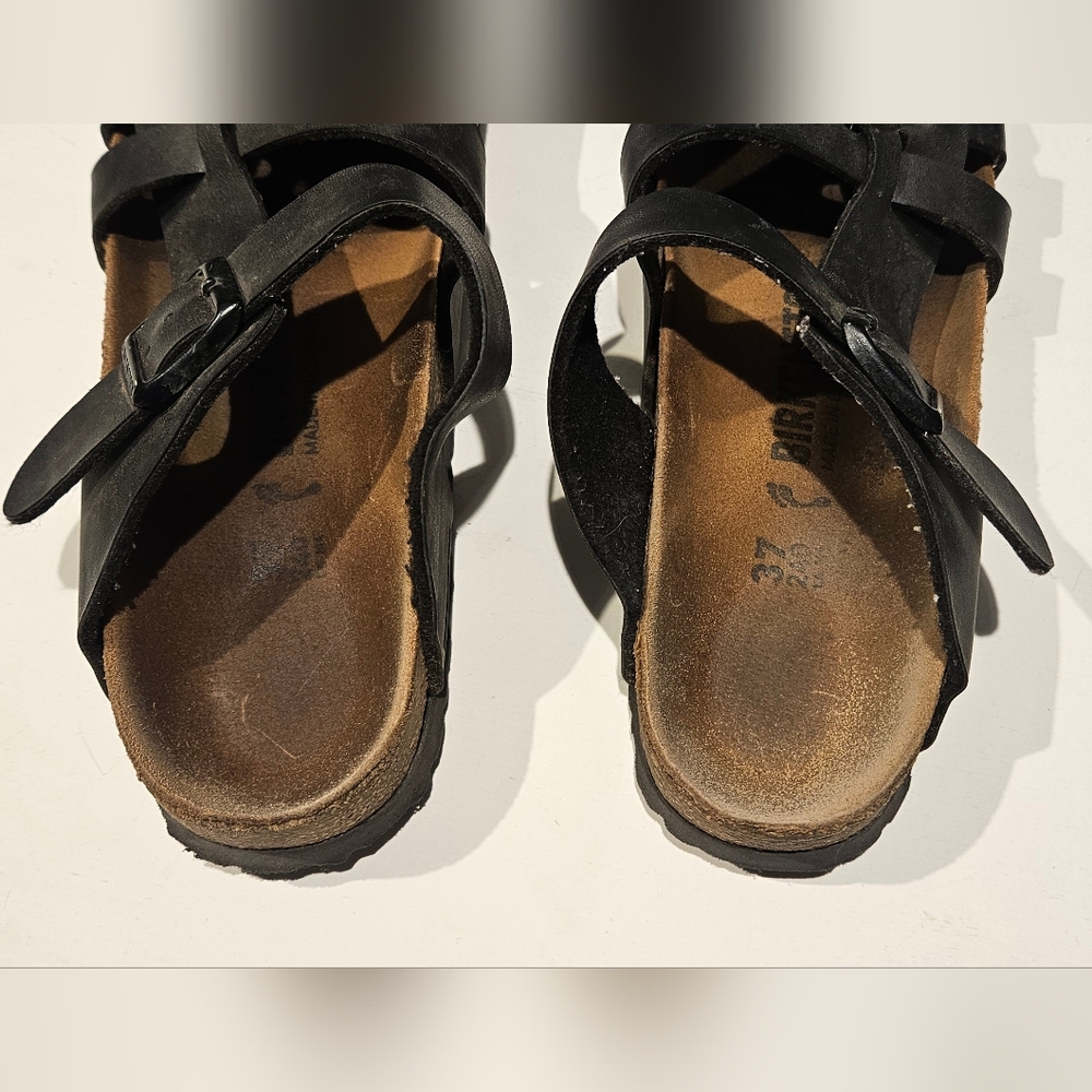 Birkenstock Pisa Sandals Black Leather Adjust Cross Strap Women’s 37 US 6–6.5 - Picture 3 of 16